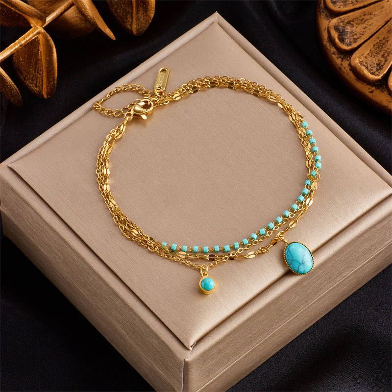 Turquoise Charm Layered Bracelet.
