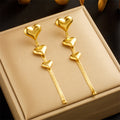 Golden Triple Heart Drop Earrings
