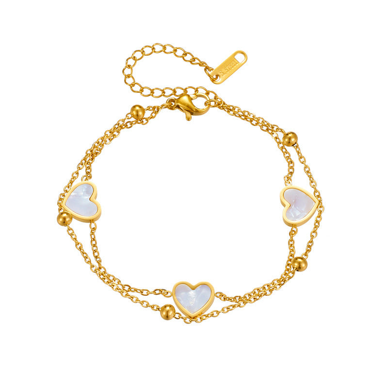 Zoria Royale White Heart Charm Double Chain Bracelet