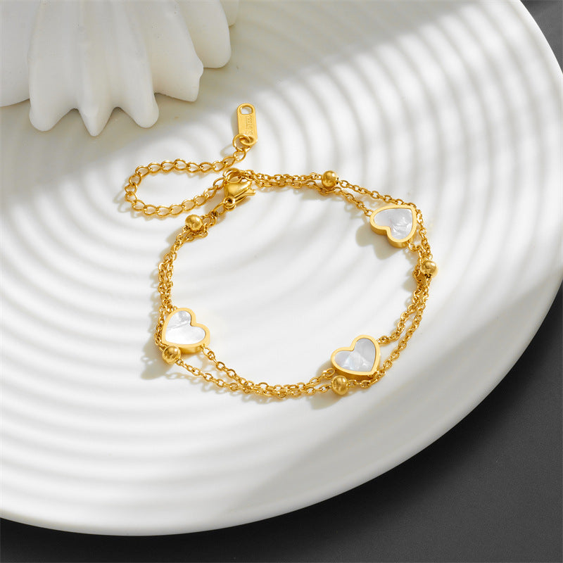 Zoria Royale White Heart Charm Double Chain Bracelet