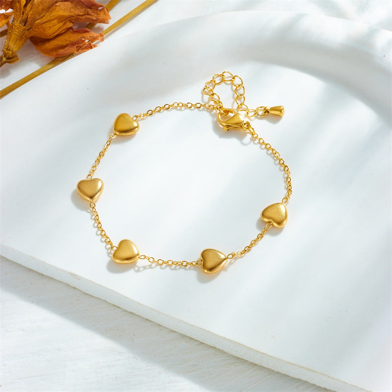Golden Heart Charm Chain Bracelet