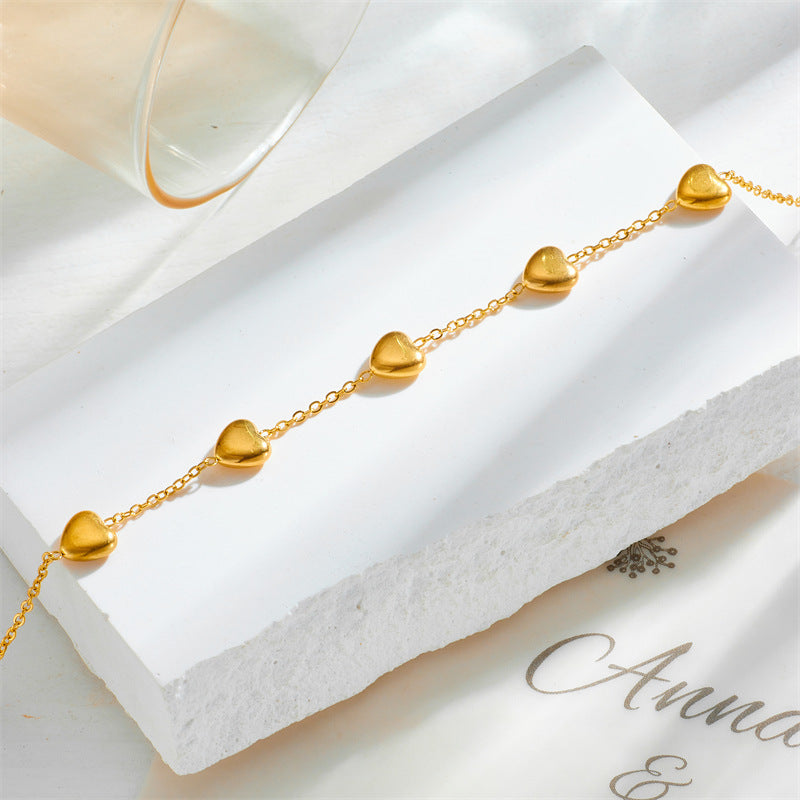 Golden Heart Charm Chain Bracelet
