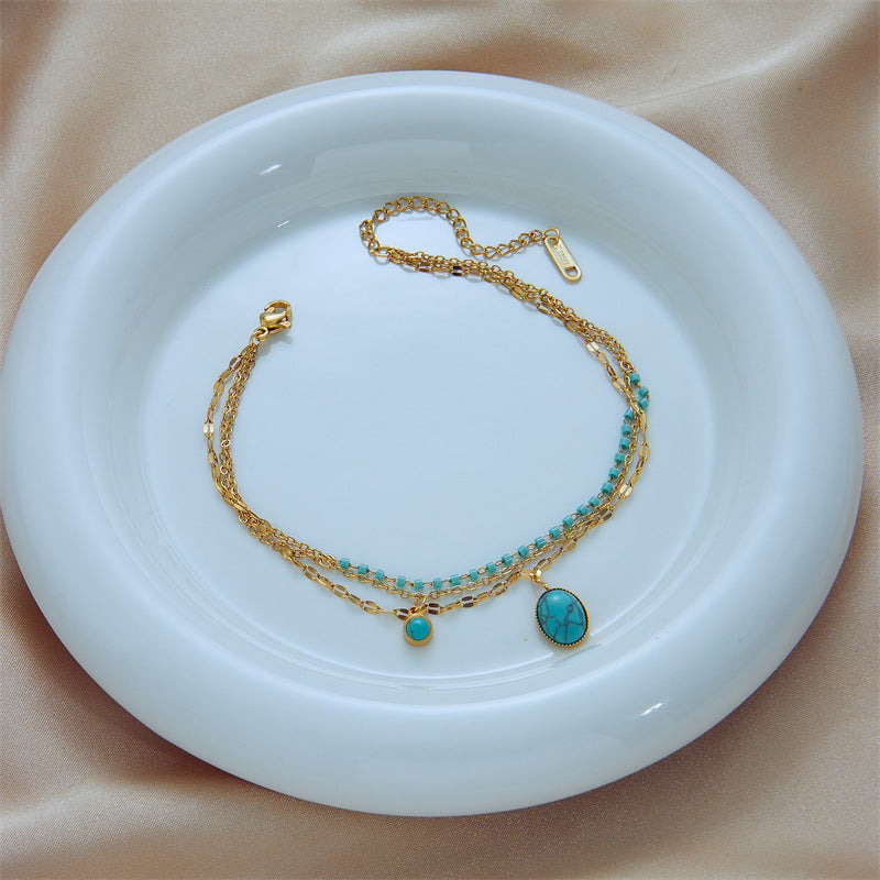 Turquoise Charm Layered Bracelet.
