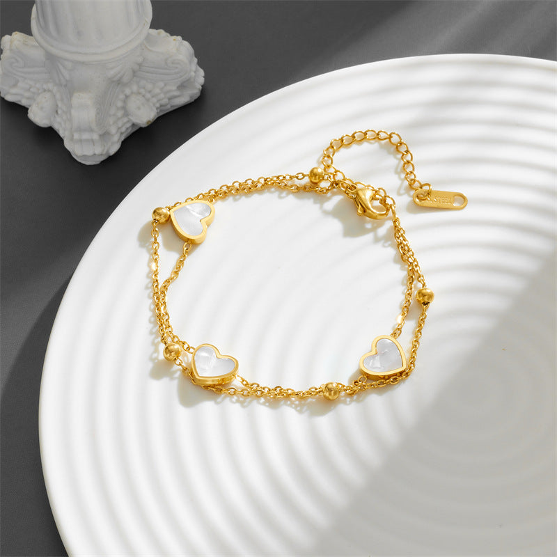 Zoria Royale White Heart Charm Double Chain Bracelet