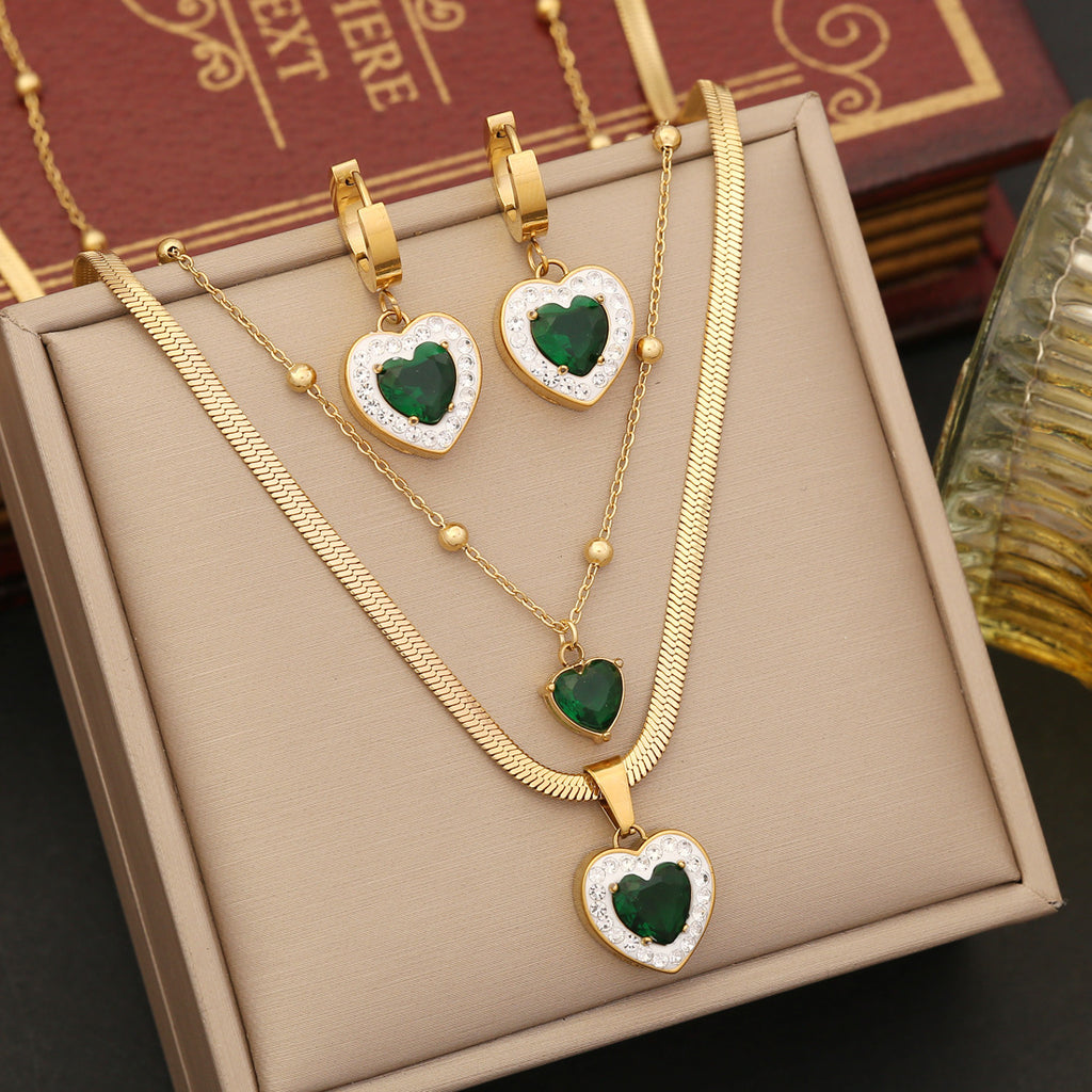 Green Heart Stone Jewelry Set