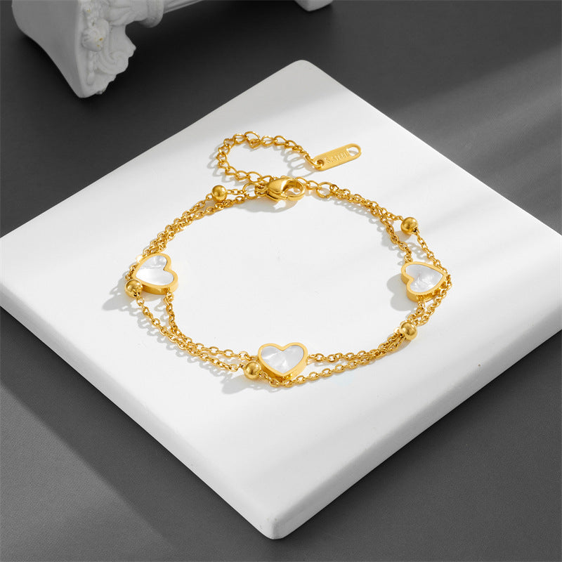 Zoria Royale White Heart Charm Double Chain Bracelet