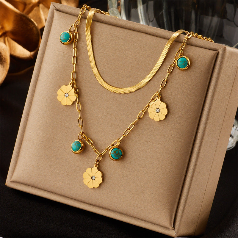 Turquoise Floral Layered Necklace