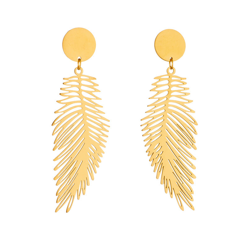 Elegant Gold Feather Drop Earrings