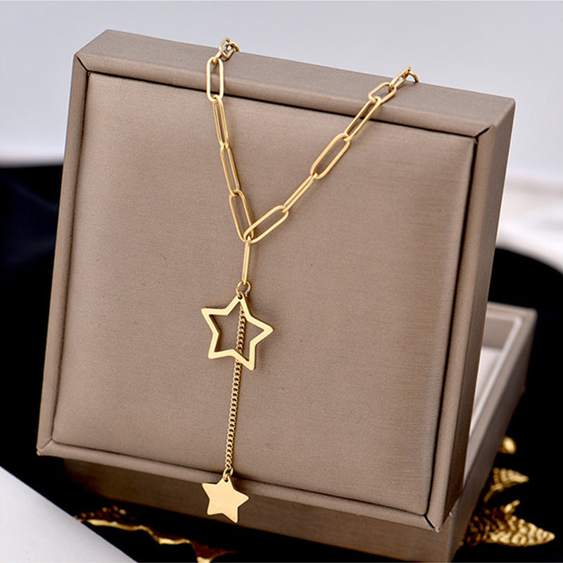 Gold Celestial Double‑Star Pendant Necklace
