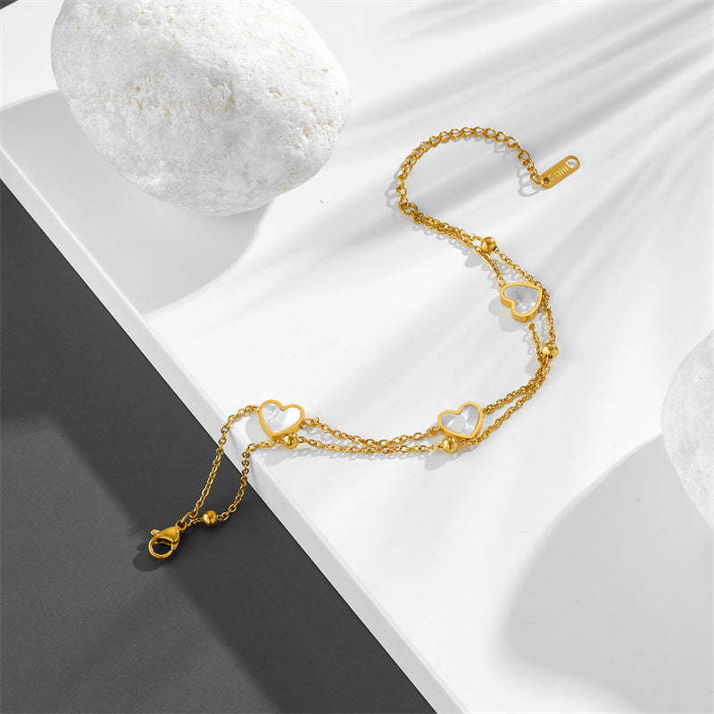 Zoria Royale White Heart Charm Double Chain Bracelet