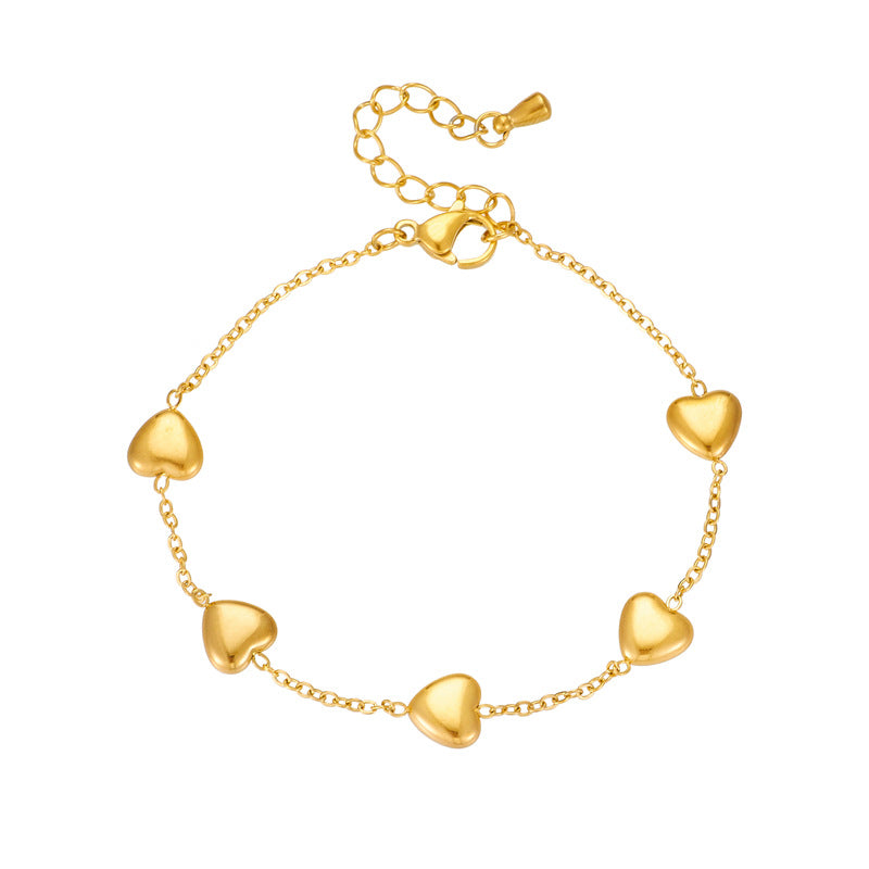 Golden Heart Charm Chain Bracelet