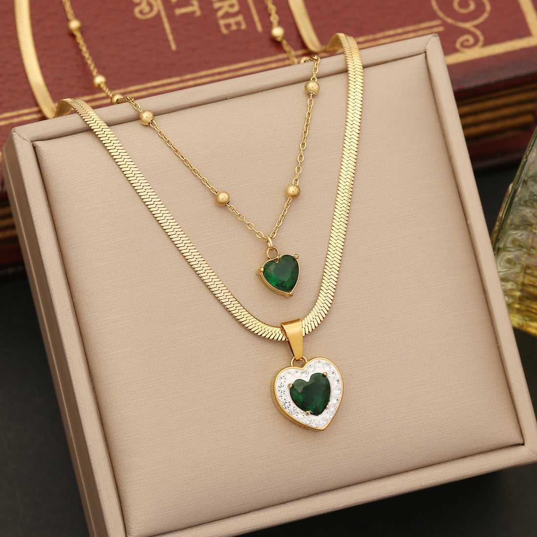 Green Heart Stone Jewelry Set