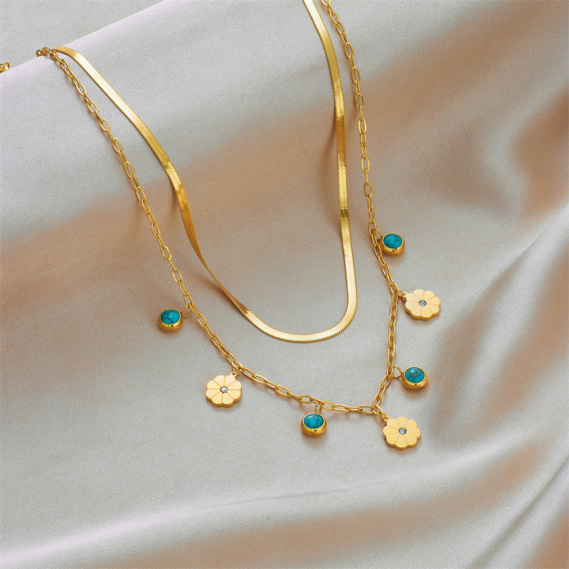Turquoise Floral Layered Necklace