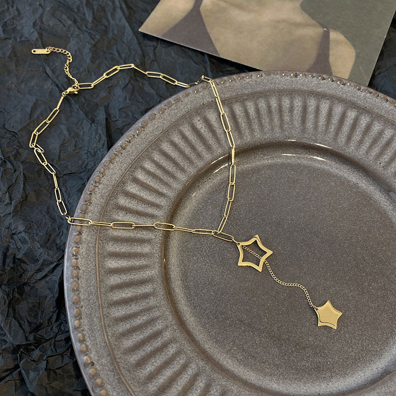 Gold Celestial Double‑Star Pendant Necklace