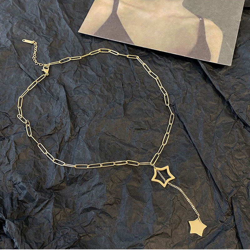 Gold Celestial Double‑Star Pendant Necklace