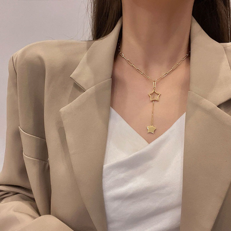 Gold Celestial Double‑Star Pendant Necklace