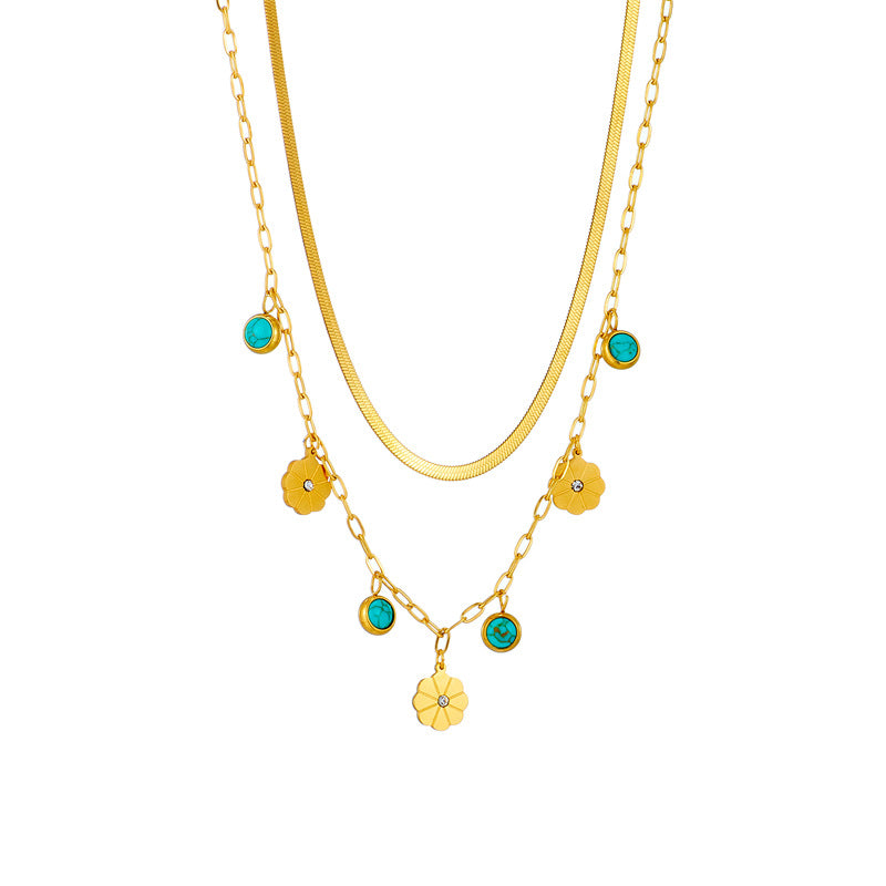 Turquoise Floral Layered Necklace