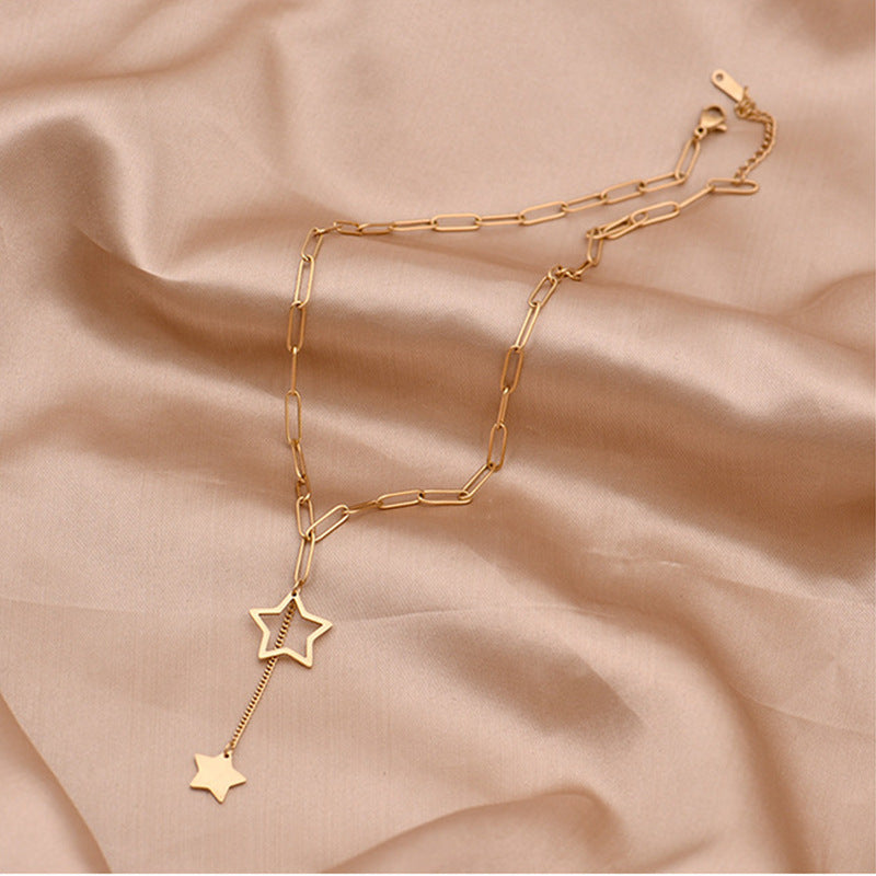 Gold Celestial Double‑Star Pendant Necklace