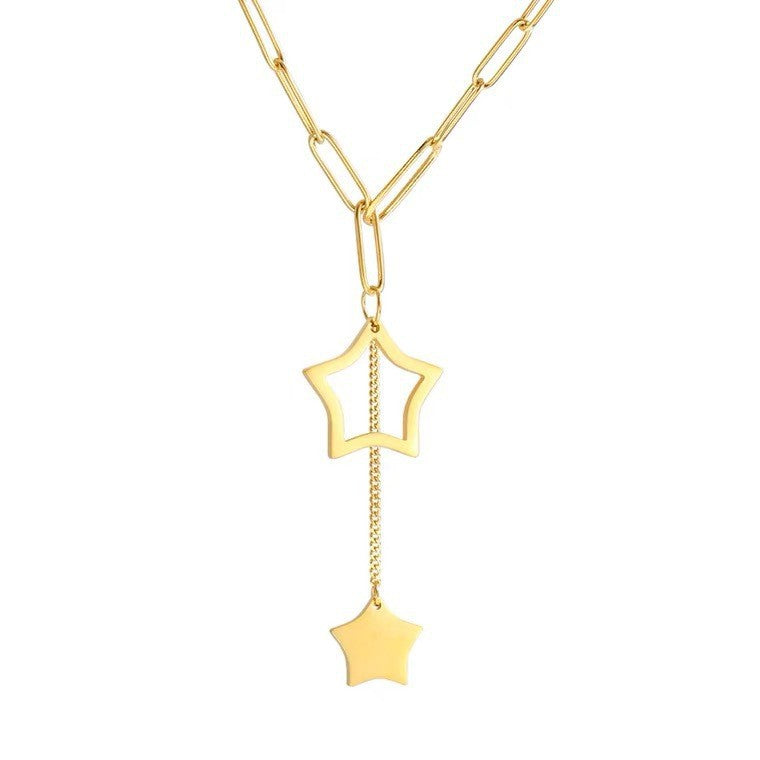 Gold Celestial Double‑Star Pendant Necklace
