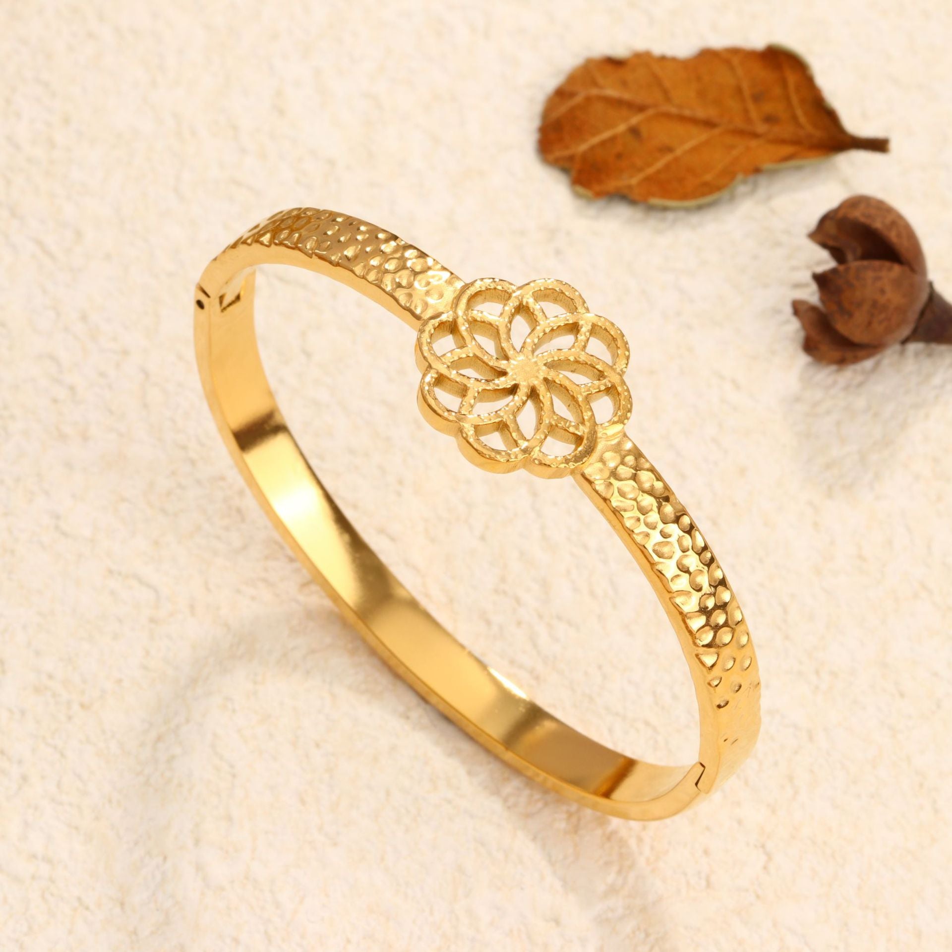 Floral Motif Gold-Tone Bangle